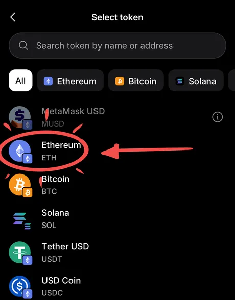 Choose Ethereum (ETH)